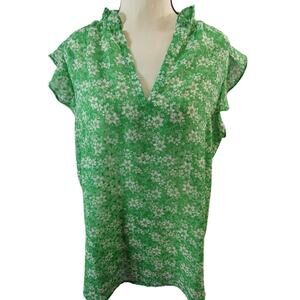 Fun2fun Women's Large Sheer V-Neck Ruffle Collar Floral Polyester